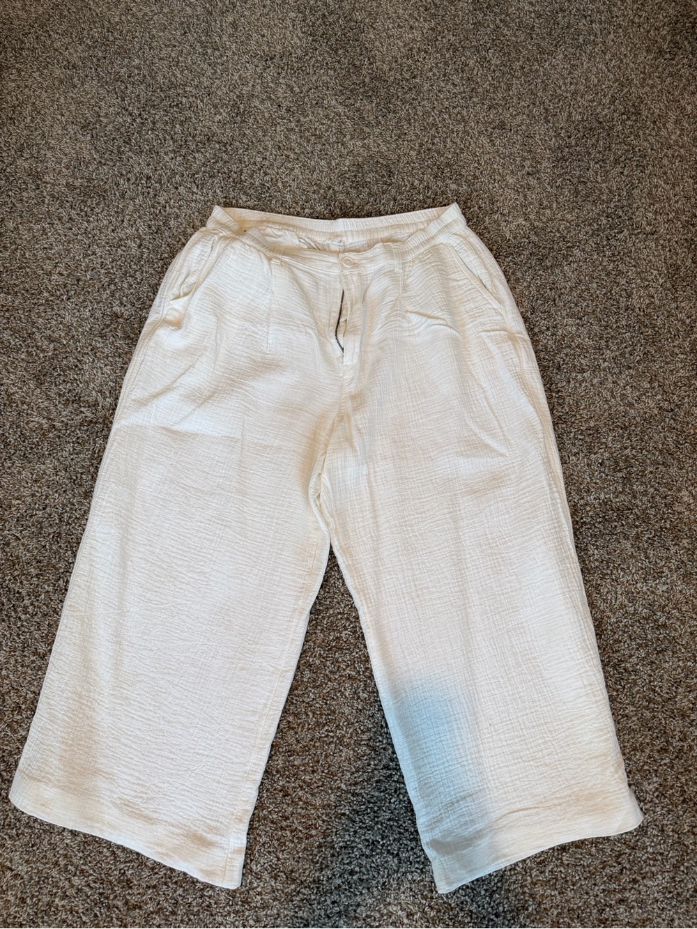 aerie Cream Wide-Leg cotton Pants